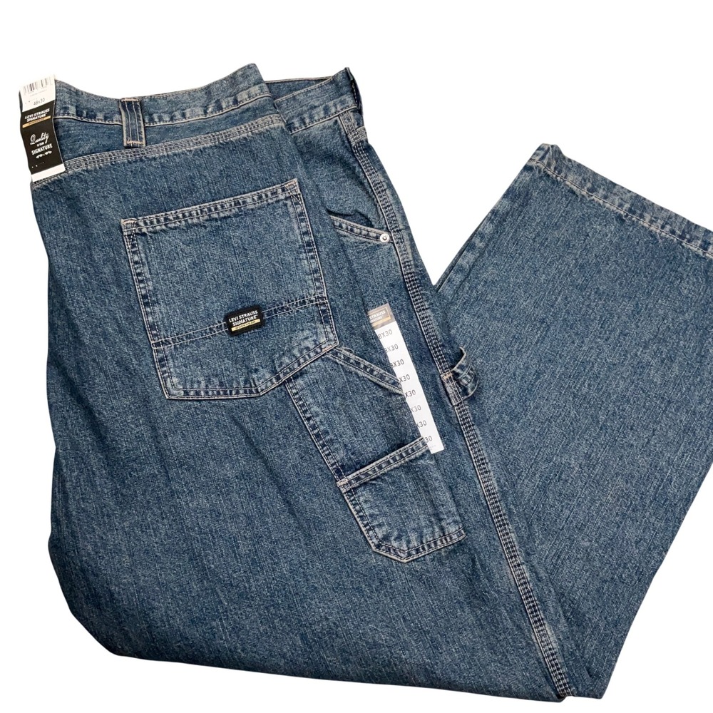 Levi Strauss Signature Carpenter Jeans Mens 48x30 Blue Workwear Loose Fit NWT